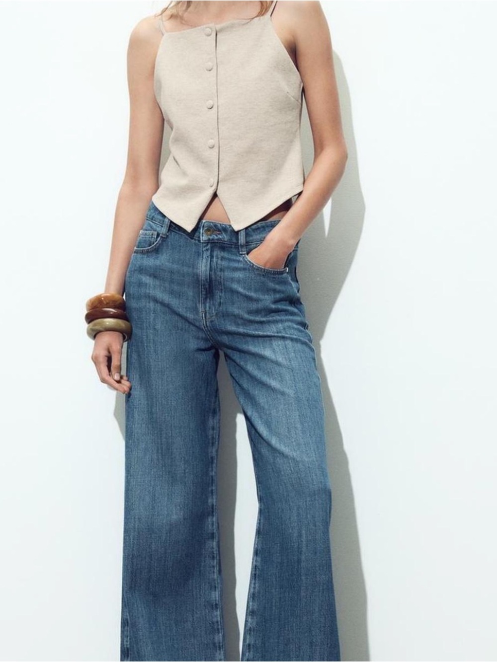 Zara Cream Button-Front Crop Top